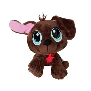 Little Tikes Brown Puppy Dog Plush Toy Big Blue Eyes Red Star Collar